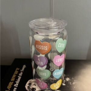 Heart Design Clear Tumbler with Straw